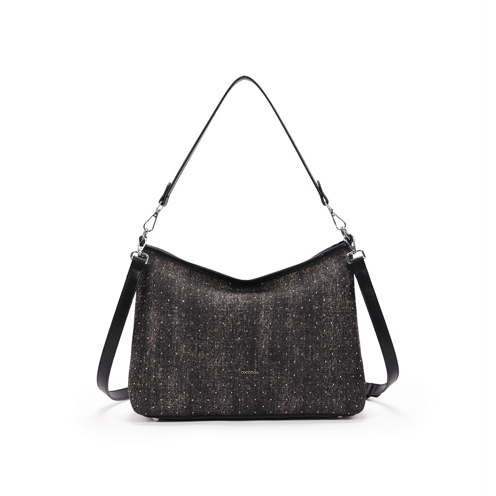 (COCOTAYA） Women's denim texture starry design shoulder crossbody bag casual large capacity handbag