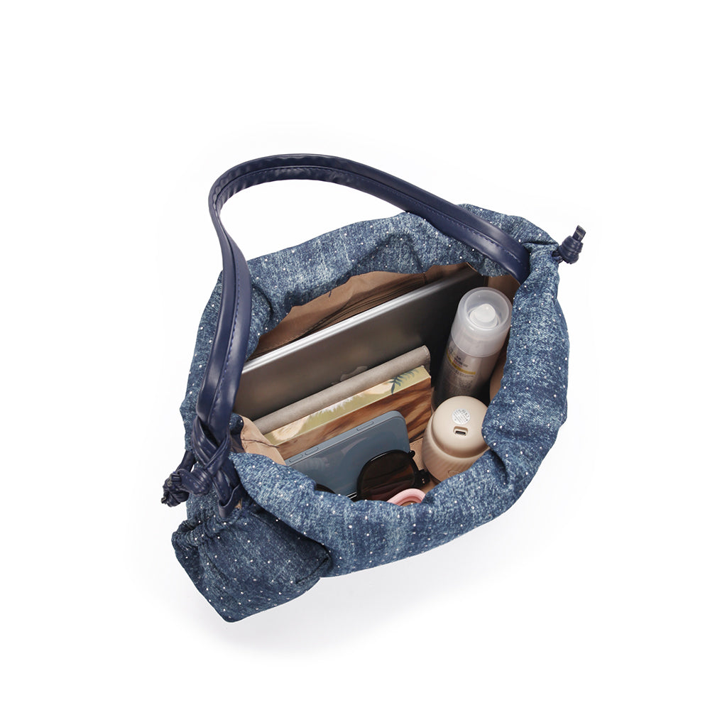 Large capacity PU shoulder bag in starry color scheme with pleated drawstring design, fashionable and versatile