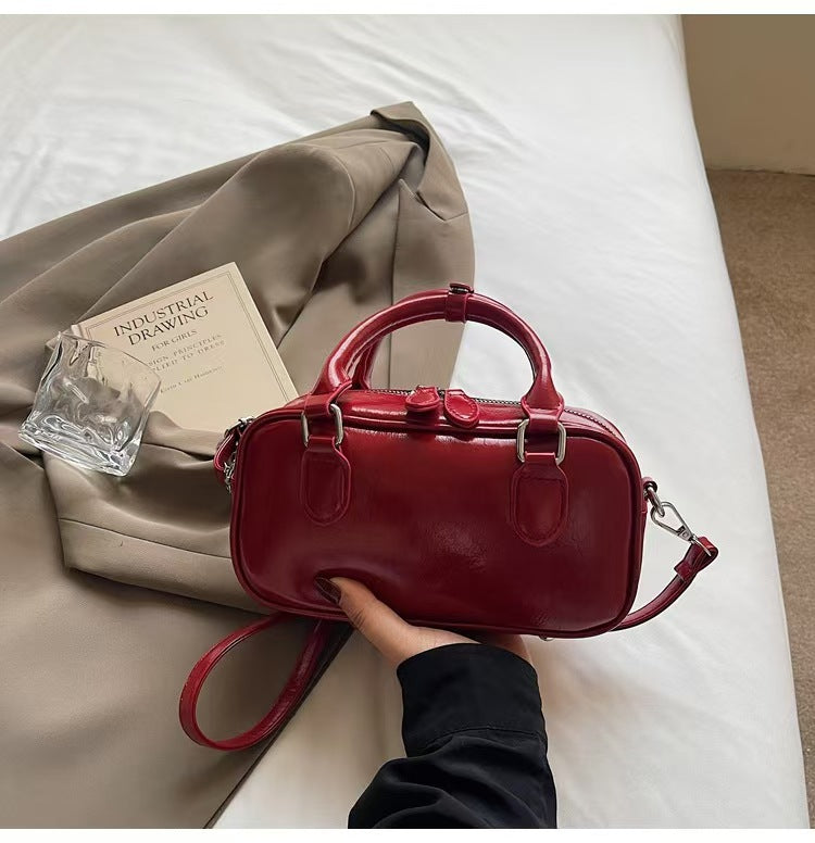 High-grade shiny PU leather bag, fashionable all-match handbag, solid color casual shoulder messenger bag