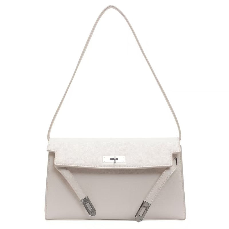 Retro shoulder bag with stylish lock design, fashionable solid color high-quality messenger bag