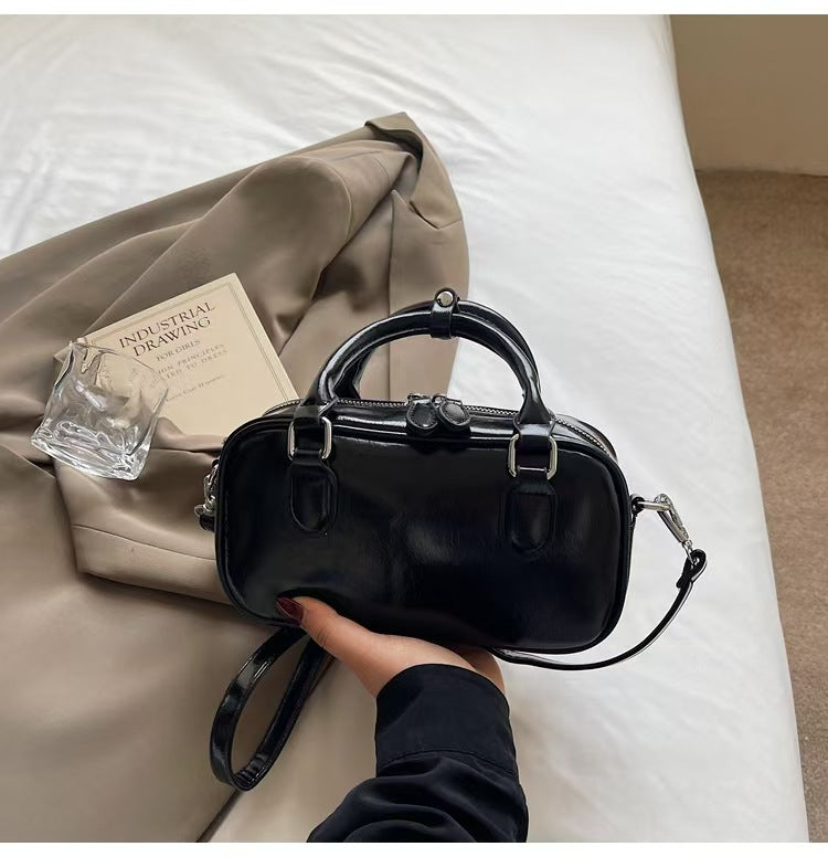 High-grade shiny PU leather bag, fashionable all-match handbag, solid color casual shoulder messenger bag