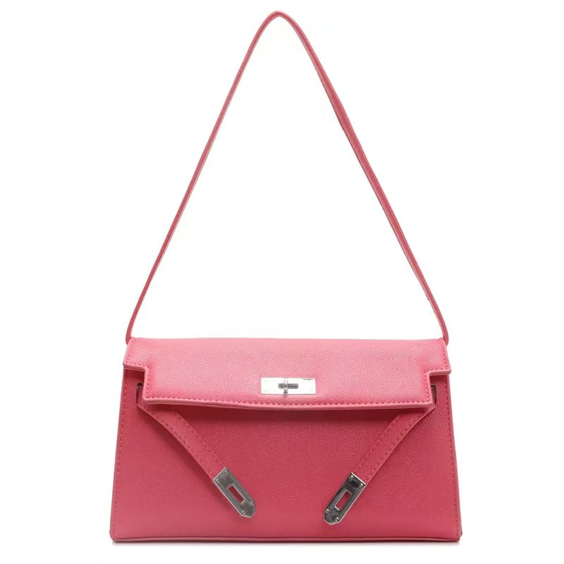Retro shoulder bag with stylish lock design, fashionable solid color high-quality messenger bag