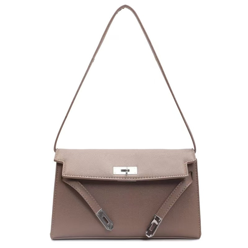 Retro shoulder bag with stylish lock design, fashionable solid color high-quality messenger bag